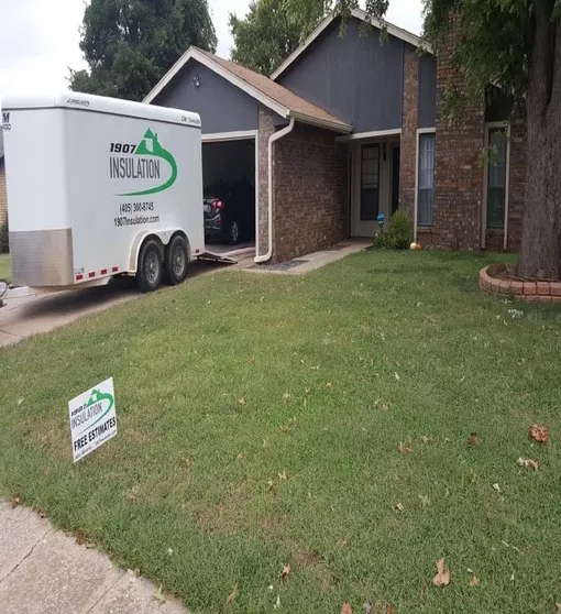 1907 Insulation - fiberglass insulation is cost-effective and a durable option for home insulation - 1907 Insulation work trailer at a client's house in the OKC area.